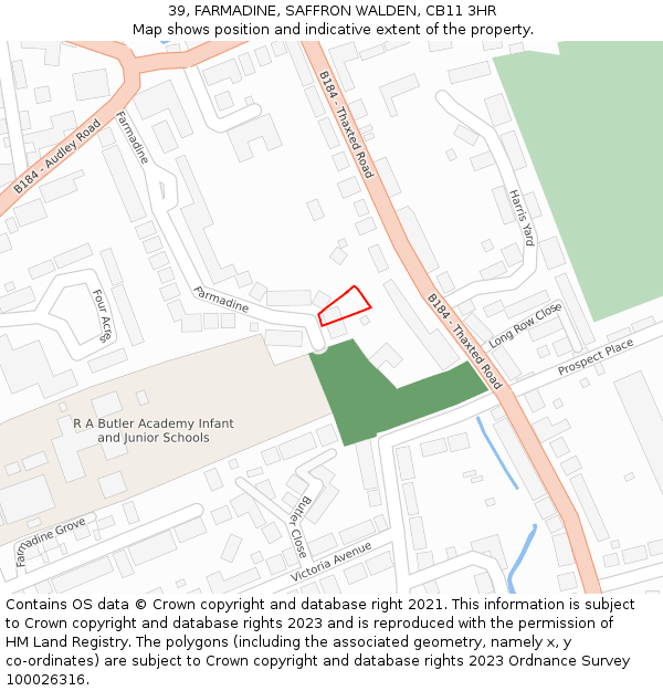 39, FARMADINE, SAFFRON WALDEN, CB11 3HR: Location map and indicative extent of plot