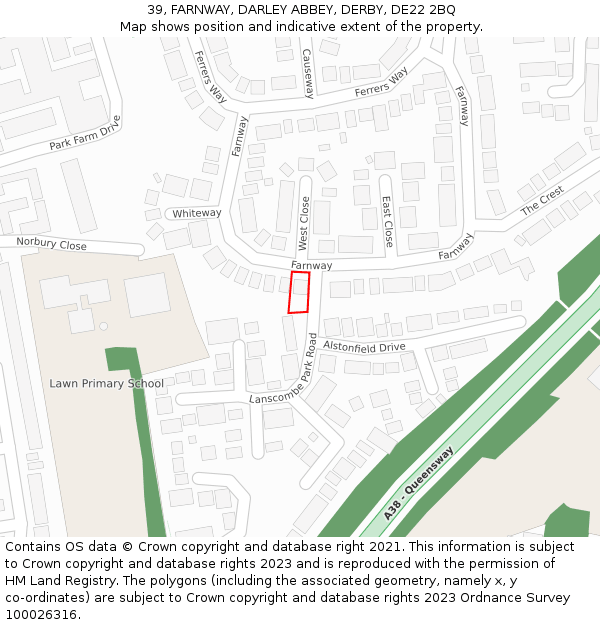 39, FARNWAY, DARLEY ABBEY, DERBY, DE22 2BQ: Location map and indicative extent of plot