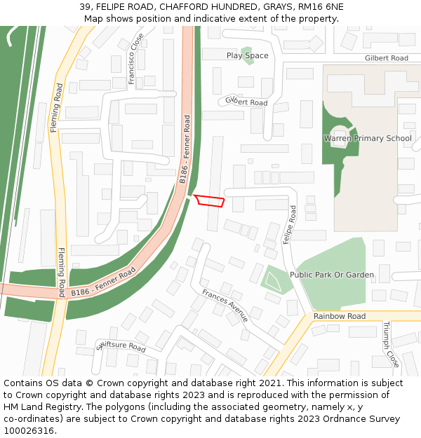 39, FELIPE ROAD, CHAFFORD HUNDRED, GRAYS, RM16 6NE: Location map and indicative extent of plot