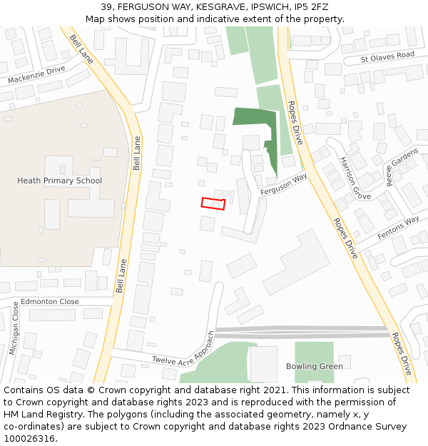 39, FERGUSON WAY, KESGRAVE, IPSWICH, IP5 2FZ: Location map and indicative extent of plot