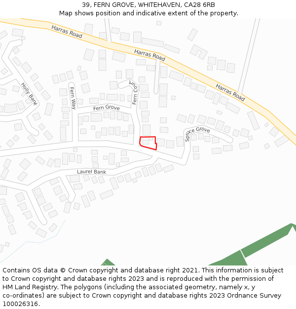 39, FERN GROVE, WHITEHAVEN, CA28 6RB: Location map and indicative extent of plot