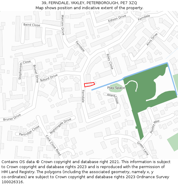 39, FERNDALE, YAXLEY, PETERBOROUGH, PE7 3ZQ: Location map and indicative extent of plot