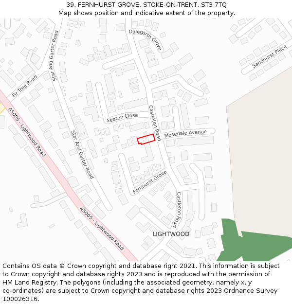 39, FERNHURST GROVE, STOKE-ON-TRENT, ST3 7TQ: Location map and indicative extent of plot