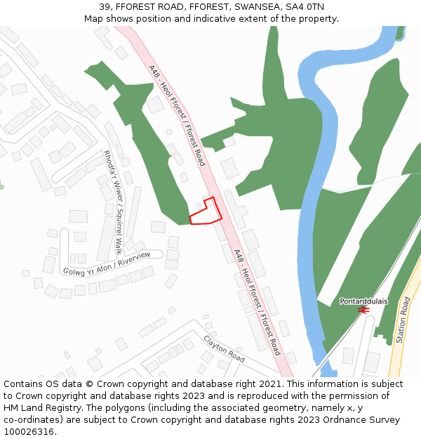 39, FFOREST ROAD, FFOREST, SWANSEA, SA4 0TN: Location map and indicative extent of plot