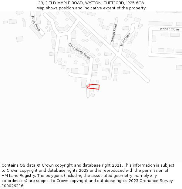 39, FIELD MAPLE ROAD, WATTON, THETFORD, IP25 6GA: Location map and indicative extent of plot