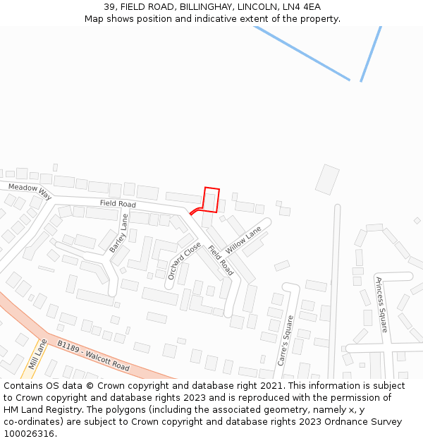 39, FIELD ROAD, BILLINGHAY, LINCOLN, LN4 4EA: Location map and indicative extent of plot