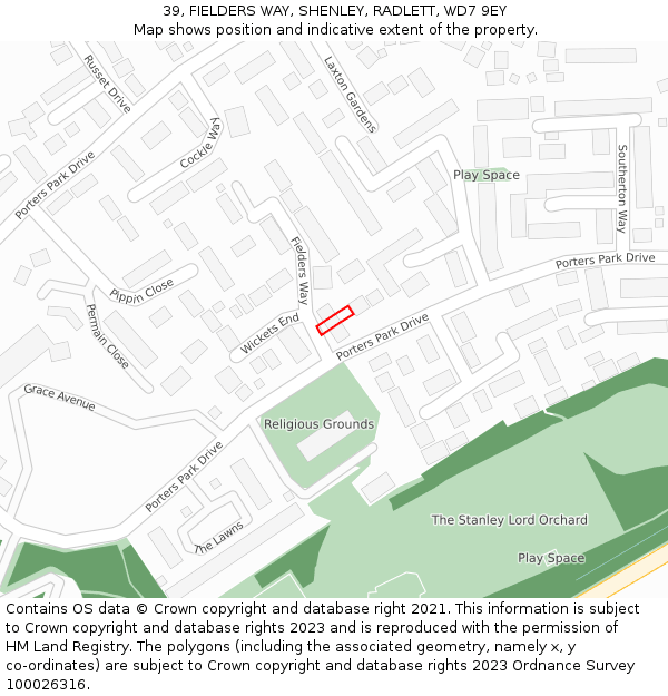 39, FIELDERS WAY, SHENLEY, RADLETT, WD7 9EY: Location map and indicative extent of plot