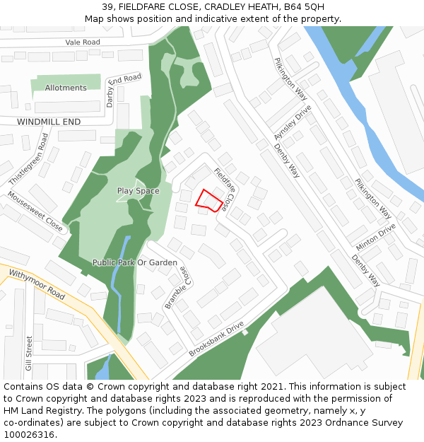 39, FIELDFARE CLOSE, CRADLEY HEATH, B64 5QH: Location map and indicative extent of plot