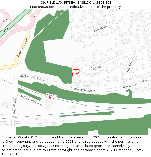 39, FIELDWAY, PITSEA, BASILDON, SS13 3DJ: Location map and indicative extent of plot