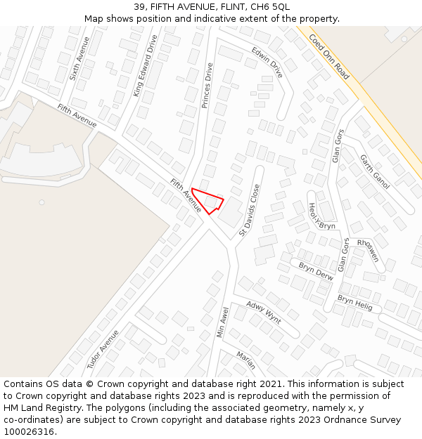 39, FIFTH AVENUE, FLINT, CH6 5QL: Location map and indicative extent of plot