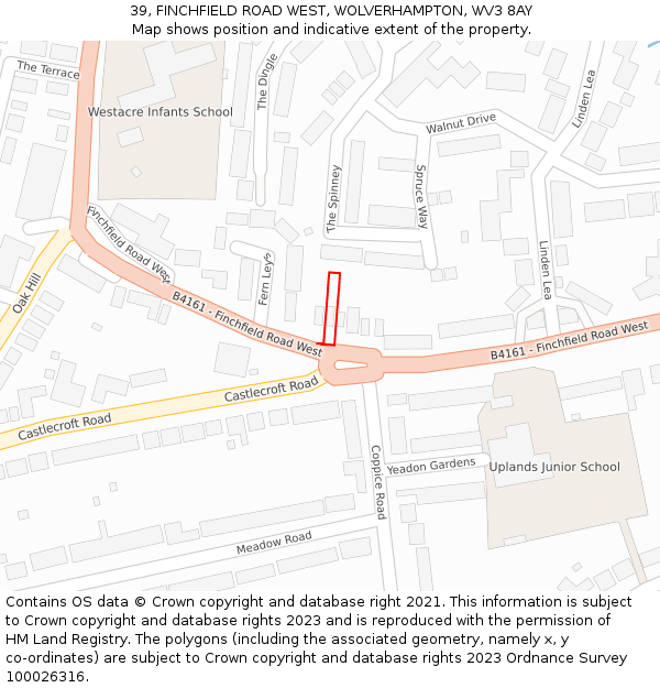 39, FINCHFIELD ROAD WEST, WOLVERHAMPTON, WV3 8AY: Location map and indicative extent of plot