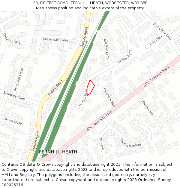 39, FIR TREE ROAD, FERNHILL HEATH, WORCESTER, WR3 8RE: Location map and indicative extent of plot