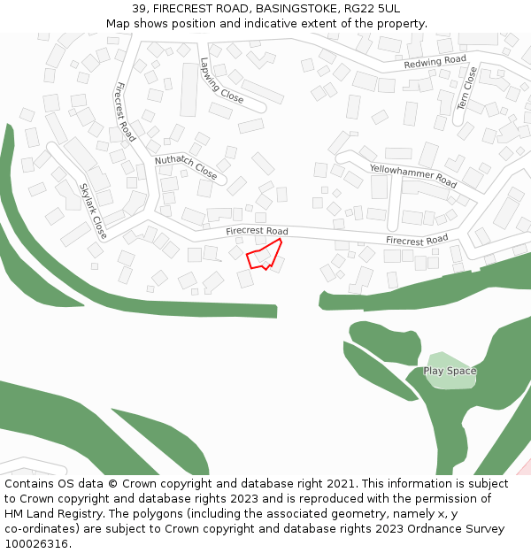 39, FIRECREST ROAD, BASINGSTOKE, RG22 5UL: Location map and indicative extent of plot