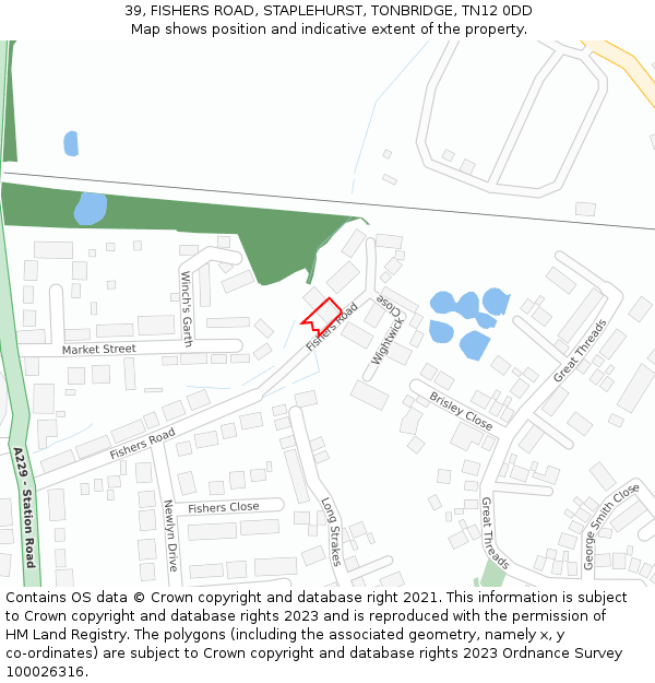 39, FISHERS ROAD, STAPLEHURST, TONBRIDGE, TN12 0DD: Location map and indicative extent of plot