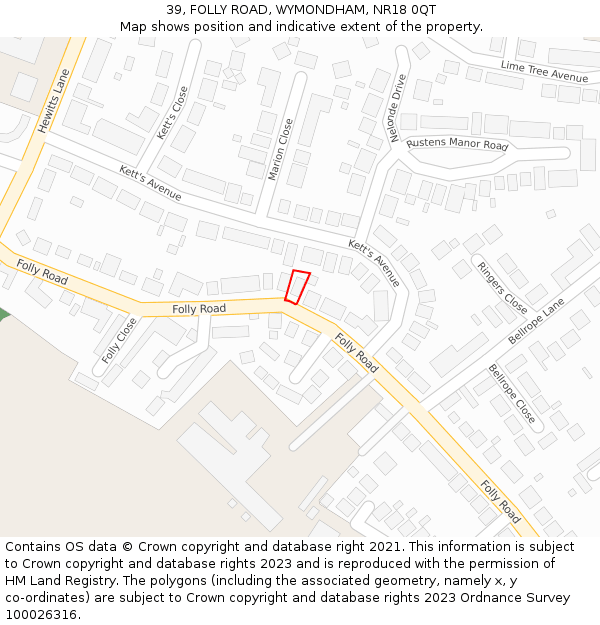 39, FOLLY ROAD, WYMONDHAM, NR18 0QT: Location map and indicative extent of plot
