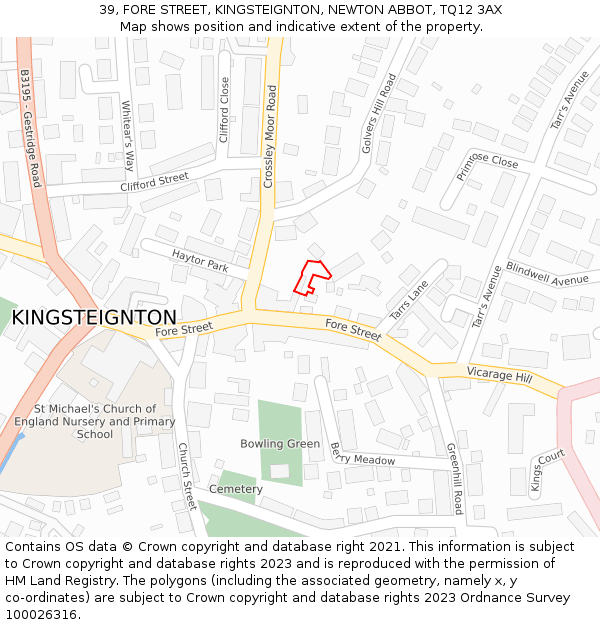 39, FORE STREET, KINGSTEIGNTON, NEWTON ABBOT, TQ12 3AX: Location map and indicative extent of plot