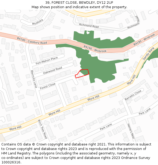 39, FOREST CLOSE, BEWDLEY, DY12 2UF: Location map and indicative extent of plot