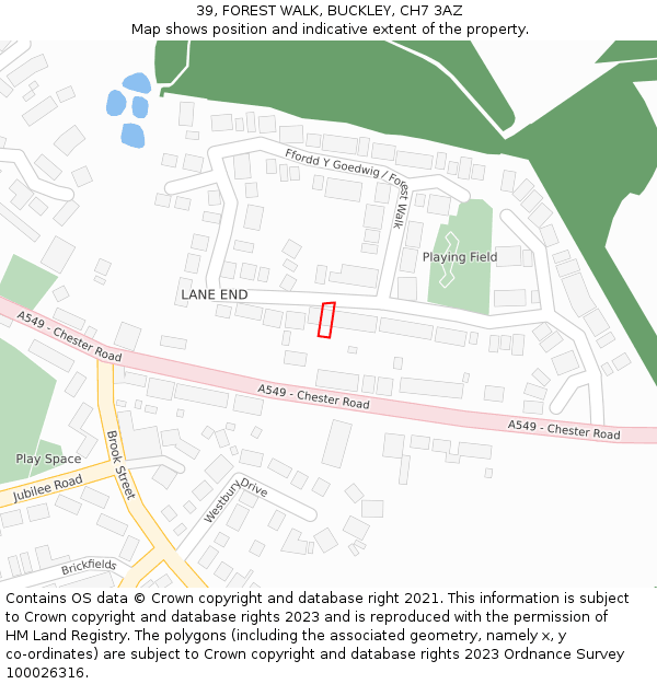 39, FOREST WALK, BUCKLEY, CH7 3AZ: Location map and indicative extent of plot