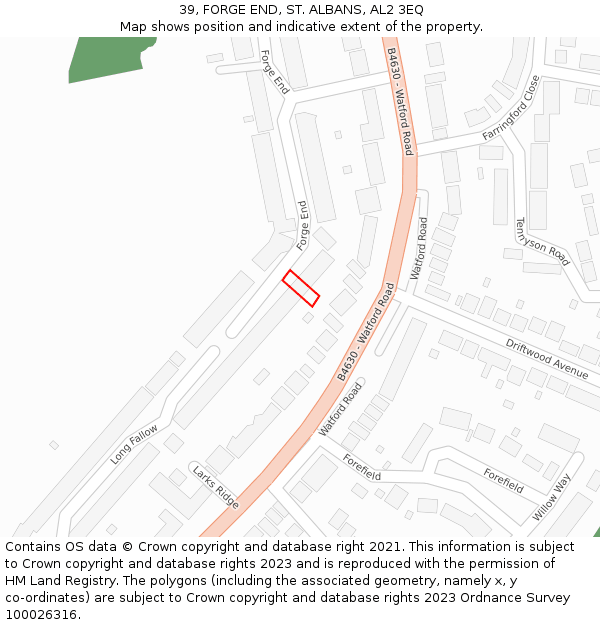 39, FORGE END, ST. ALBANS, AL2 3EQ: Location map and indicative extent of plot