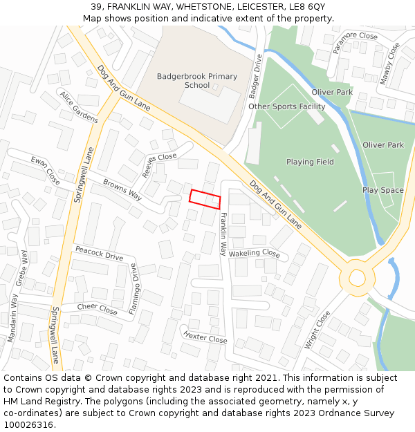 39, FRANKLIN WAY, WHETSTONE, LEICESTER, LE8 6QY: Location map and indicative extent of plot