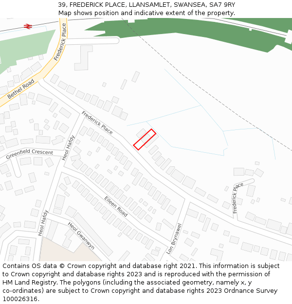 39, FREDERICK PLACE, LLANSAMLET, SWANSEA, SA7 9RY: Location map and indicative extent of plot