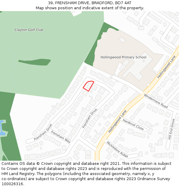 39, FRENSHAM DRIVE, BRADFORD, BD7 4AT: Location map and indicative extent of plot
