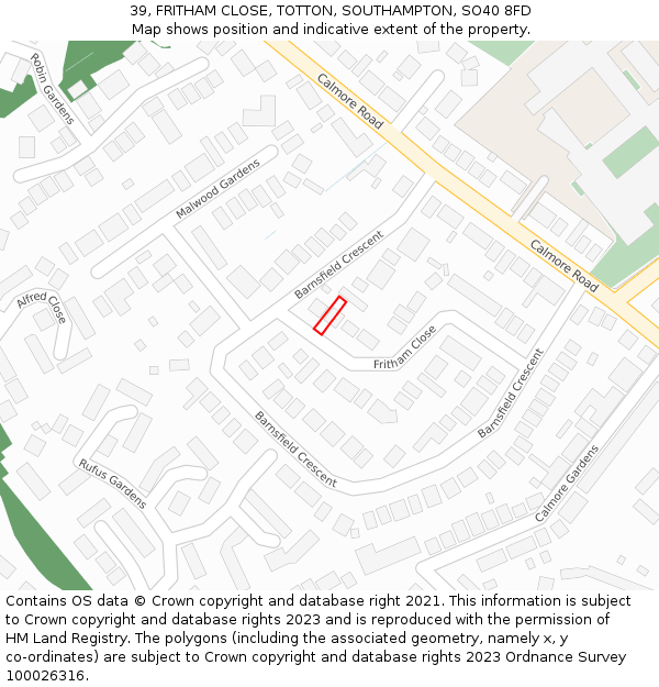 39, FRITHAM CLOSE, TOTTON, SOUTHAMPTON, SO40 8FD: Location map and indicative extent of plot