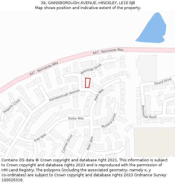 39, GAINSBOROUGH AVENUE, HINCKLEY, LE10 0JB: Location map and indicative extent of plot