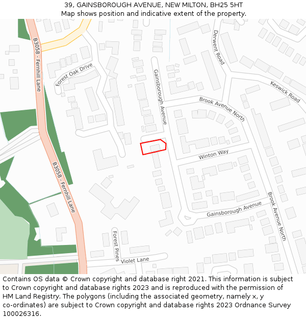39, GAINSBOROUGH AVENUE, NEW MILTON, BH25 5HT: Location map and indicative extent of plot
