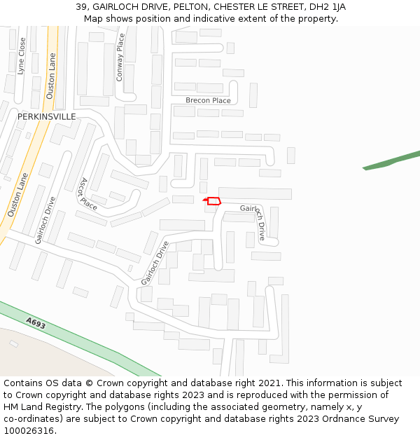 39, GAIRLOCH DRIVE, PELTON, CHESTER LE STREET, DH2 1JA: Location map and indicative extent of plot