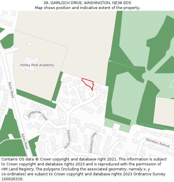 39, GAIRLOCH DRIVE, WASHINGTON, NE38 0DS: Location map and indicative extent of plot