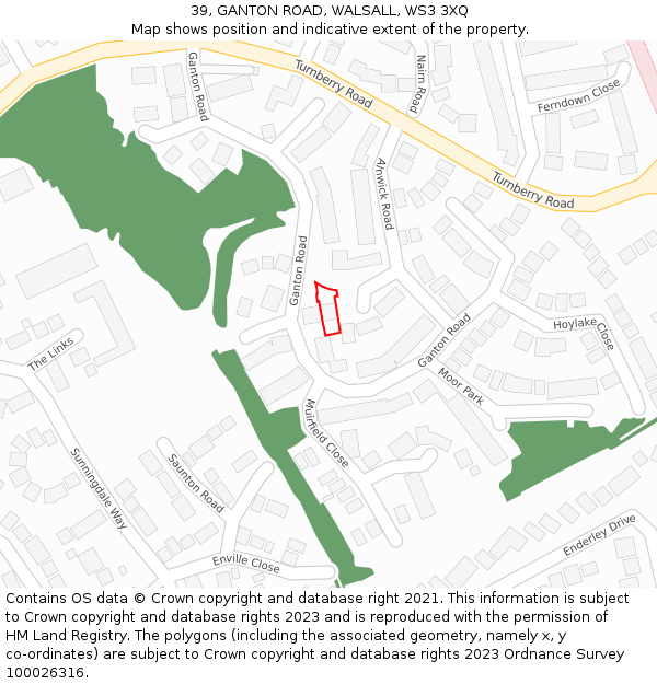 39, GANTON ROAD, WALSALL, WS3 3XQ: Location map and indicative extent of plot