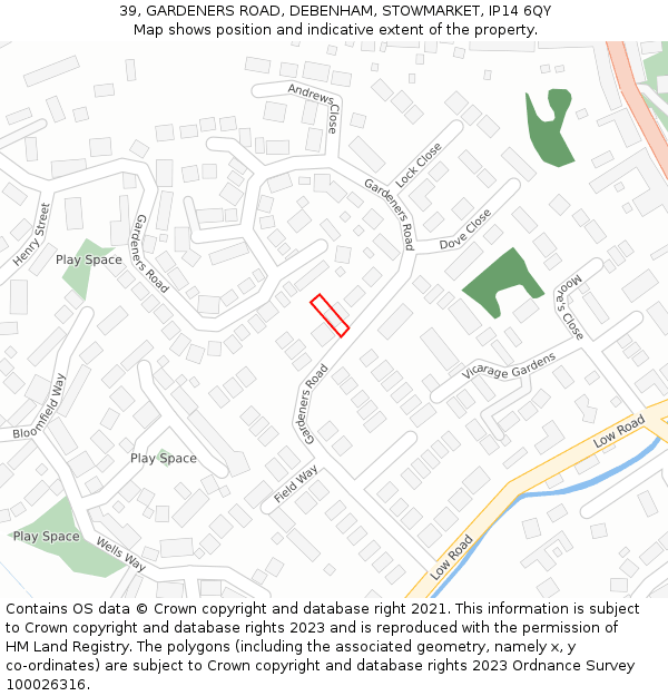 39, GARDENERS ROAD, DEBENHAM, STOWMARKET, IP14 6QY: Location map and indicative extent of plot