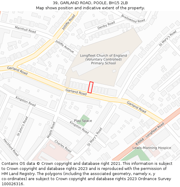 39, GARLAND ROAD, POOLE, BH15 2LB: Location map and indicative extent of plot