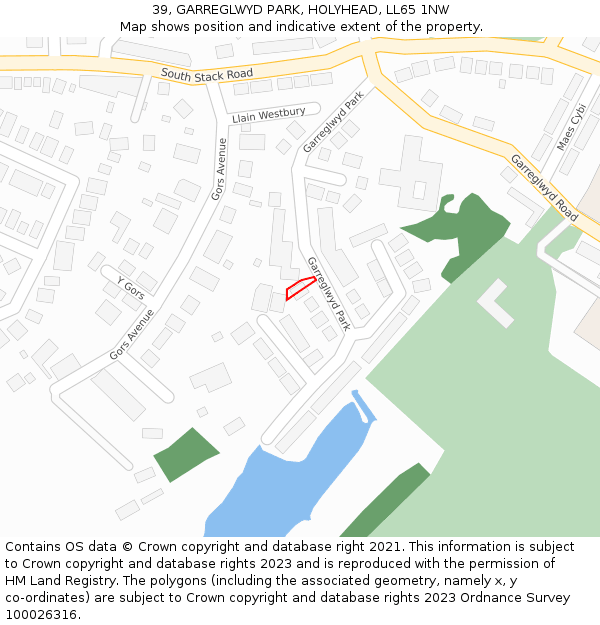 39, GARREGLWYD PARK, HOLYHEAD, LL65 1NW: Location map and indicative extent of plot