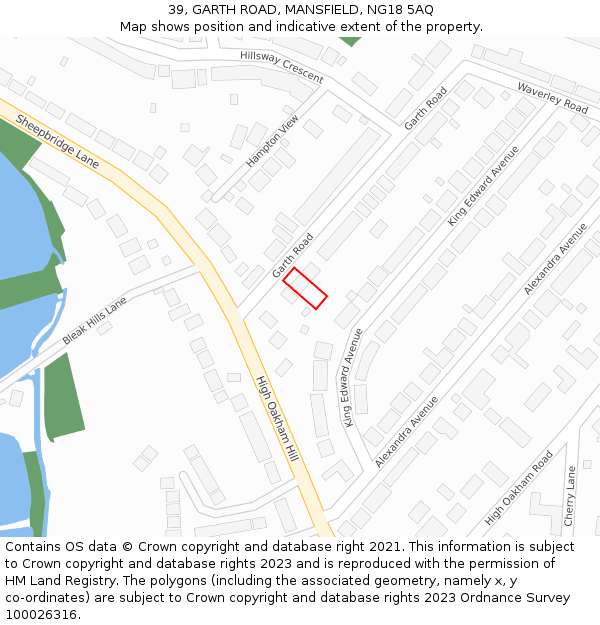 39, GARTH ROAD, MANSFIELD, NG18 5AQ: Location map and indicative extent of plot