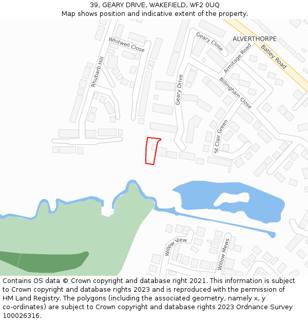 39, GEARY DRIVE, WAKEFIELD, WF2 0UQ: Location map and indicative extent of plot