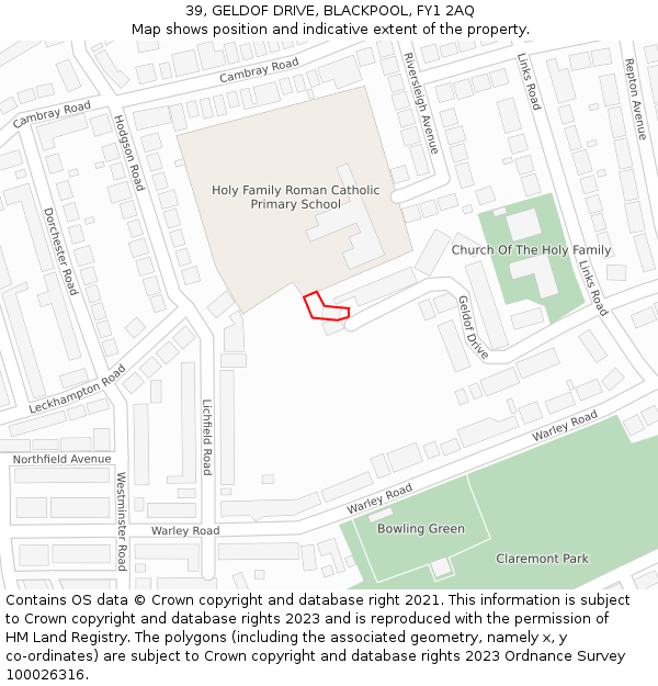 39, GELDOF DRIVE, BLACKPOOL, FY1 2AQ: Location map and indicative extent of plot