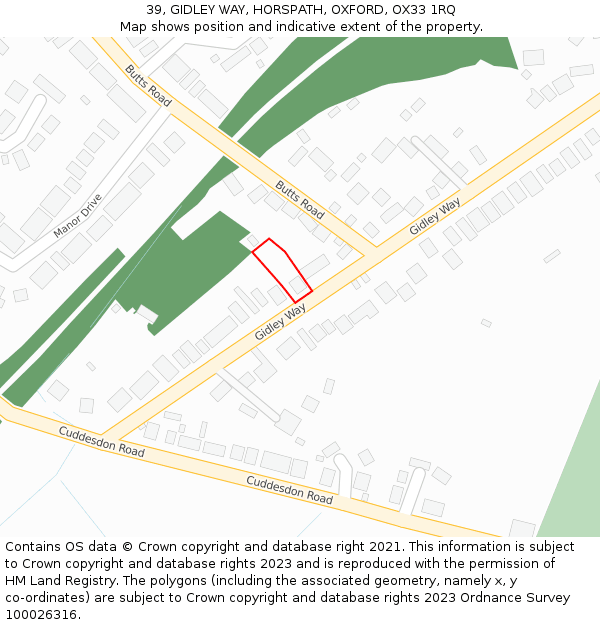 39, GIDLEY WAY, HORSPATH, OXFORD, OX33 1RQ: Location map and indicative extent of plot