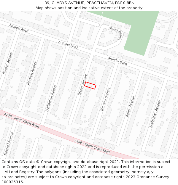 39, GLADYS AVENUE, PEACEHAVEN, BN10 8RN: Location map and indicative extent of plot