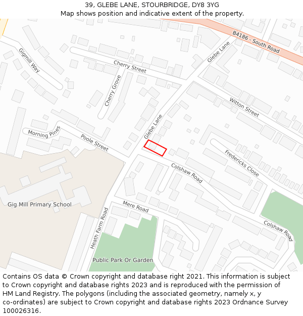 39, GLEBE LANE, STOURBRIDGE, DY8 3YG: Location map and indicative extent of plot