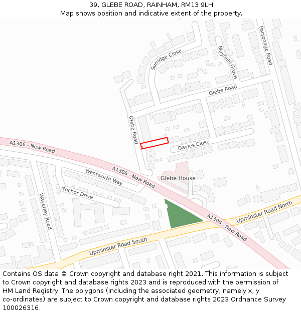 39, GLEBE ROAD, RAINHAM, RM13 9LH: Location map and indicative extent of plot