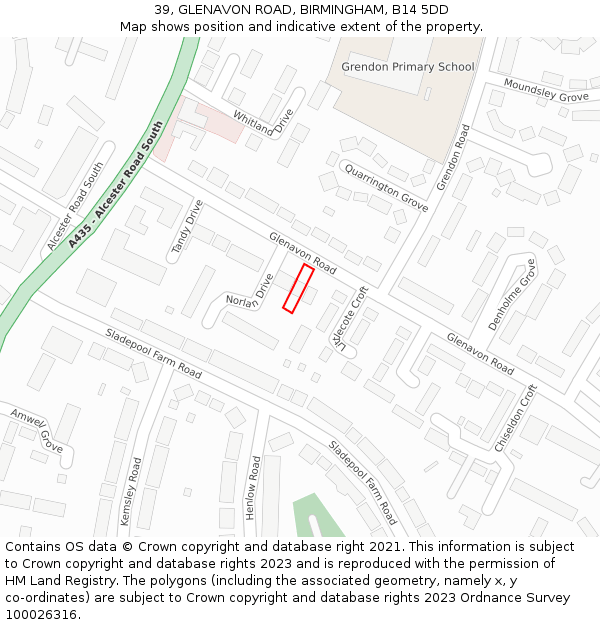 39, GLENAVON ROAD, BIRMINGHAM, B14 5DD: Location map and indicative extent of plot