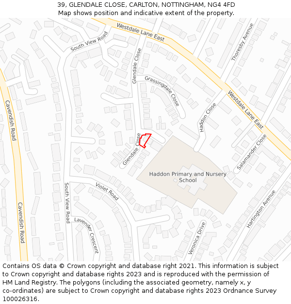 39, GLENDALE CLOSE, CARLTON, NOTTINGHAM, NG4 4FD: Location map and indicative extent of plot