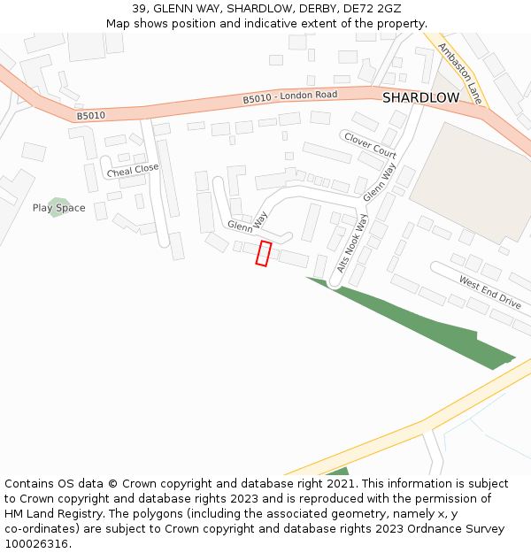39, GLENN WAY, SHARDLOW, DERBY, DE72 2GZ: Location map and indicative extent of plot