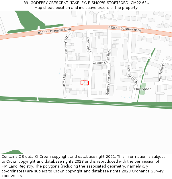 39, GODFREY CRESCENT, TAKELEY, BISHOP'S STORTFORD, CM22 6FU: Location map and indicative extent of plot