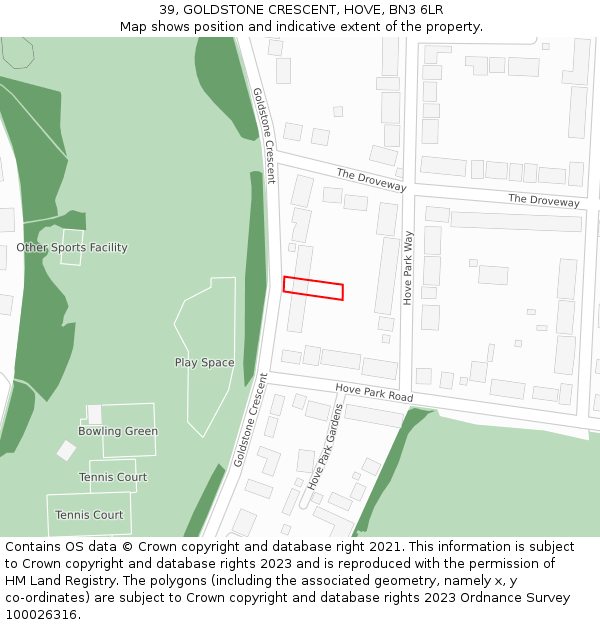 39, GOLDSTONE CRESCENT, HOVE, BN3 6LR: Location map and indicative extent of plot