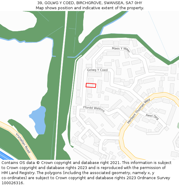 39, GOLWG Y COED, BIRCHGROVE, SWANSEA, SA7 0HY: Location map and indicative extent of plot