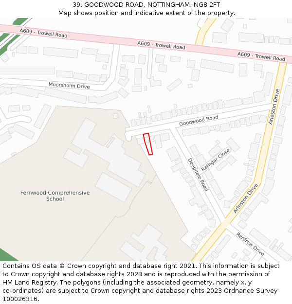 39, GOODWOOD ROAD, NOTTINGHAM, NG8 2FT: Location map and indicative extent of plot