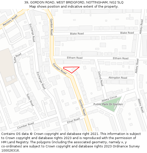 39, GORDON ROAD, WEST BRIDGFORD, NOTTINGHAM, NG2 5LQ: Location map and indicative extent of plot